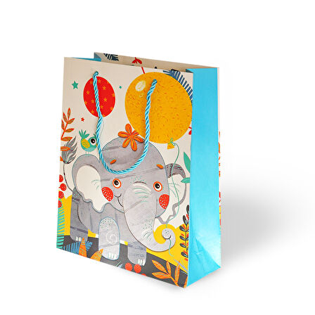 Lüks Karton Çanta Hayvanlar Alemi Varak Baskılı Balon Temalı 18x24 cm