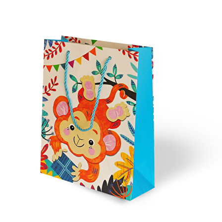 Lüks Karton Çanta Hayvanlar Alemi Varak Baskılı Balon Temalı 18x24 cm