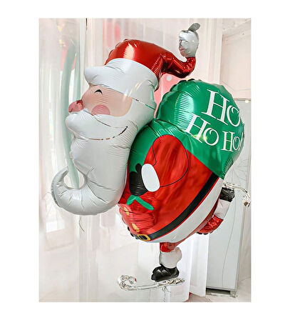 Yılbaşı Buz Pateni Yapan Noel Baba Hediye Çuvallı Folyo Balon 79x89 cm