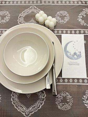 Gümüş Yaldızlı Beyaz Hoşgeldin Ramazan Yeni Ay Desenli Garson Peçete 16 lı