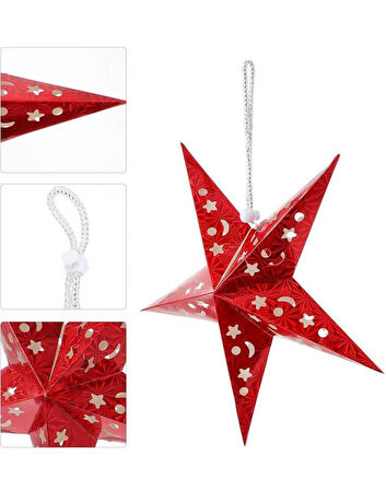 Yıldız 3D Helogramlı Karton 22 Cm Kırmızı