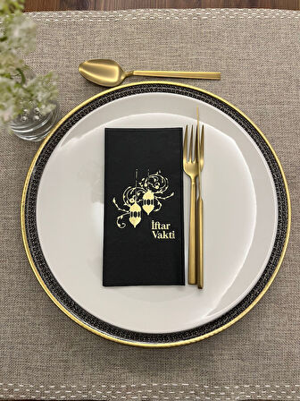 Gold Yaldızlı Siyah İftar Vakti Garson Peçete 16 Adet