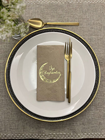 Gold Yaldızlı Kraft Ay Desenli İyi Bayramlar Peçete 16 Adet