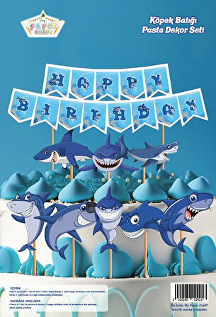 Köpek Balığı Temalı Özel Kesim Pasta Süsü 9 Adet