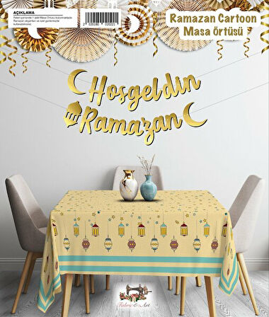 Ramazan Temalı Kumaş Masa Örtüsü Sarı 160x240 cm