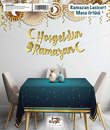 Ramazan Temalı Kumaş Masa Örtüsü Lacivert 160x240 cm