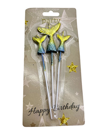 3 lü Renkli Deniz Kızı Kuyruğu Mum