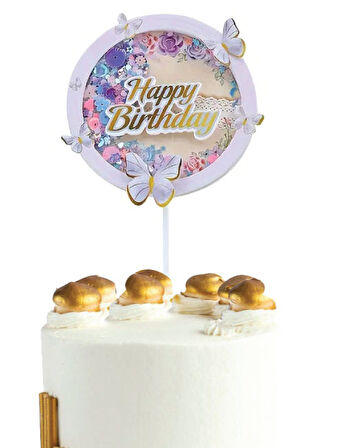Pasta Üstü Dekoratif Çubuklu Happy Bırthday Kelebekli