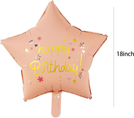 Retro Pembe Happy Bırthday Baskılı Yıldız Folyo Balon 18 inç
