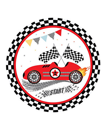 Yarış Arabaları Temalı Karton Tabak 23 cm 8 Adet