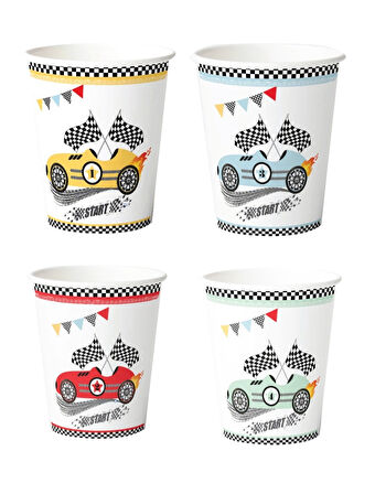 Yarış Arabaları Temalı Karton Bardak 8 Adet