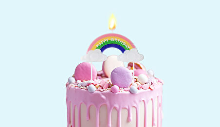 Happy Bırthday Baskılı Gökkuşağı Bulut Şeklinde Mum 10 cm