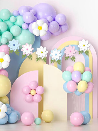 Papatya Yaprak Ve Ponpon Temalı Kağıt Renkli Banner 6 Parça