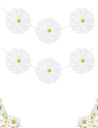 Papatya Ponpon Temalı Kağıt Beyaz Banner 6 Parça