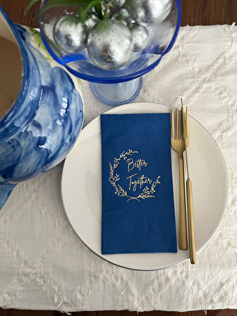 Gold Yaldızlı Bodrum Mavisi Better Together Peçete 16 Adet