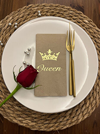 Gold Yaldızlı Kraft Queen Taç Detaylı Peçete 16 Adet
