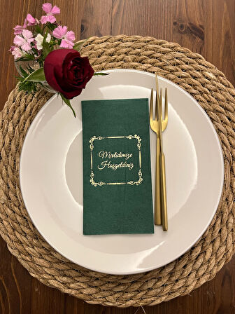 Gold Yaldızlı Yeşil Çerçeveli Mevlidimize Hoşgeldiniz Peçete 16 Adet