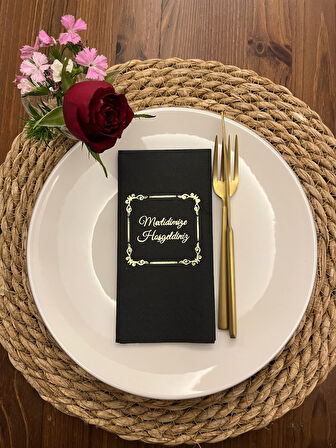 Gold Yaldızlı Siyah Çerçeveli Mevlidimize Hoşgeldiniz Peçete 16 Adet