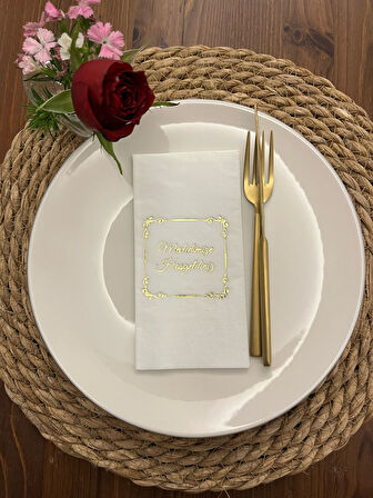 Gold Yaldızlı Beyaz Çerçeveli Mevlidimize Hoşgeldiniz Peçete 16 Adet