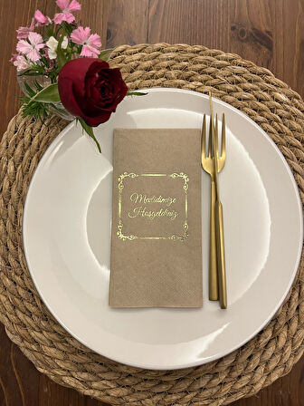 Gold Yaldızlı Kraft Çerçeveli Mevlidimize Hoşgeldiniz Peçete 16 Adet