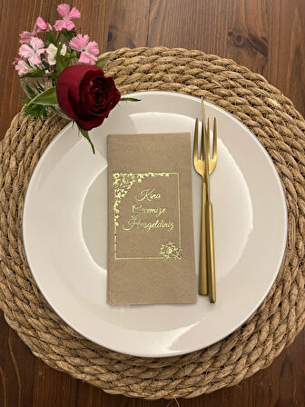 Gold Yaldızlı Kraft Çerçeve Detaylı Kına Gecemize Hoşgeldiniz Peçete 16 Adet