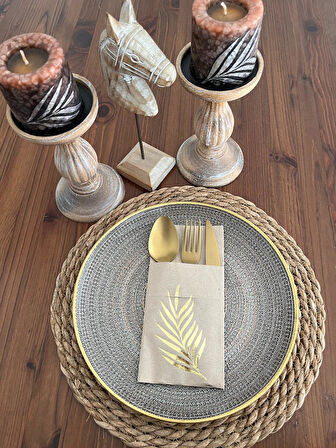 Gold Yaldızlı Kraft Yaprak Cepli Kanguru Peçete 12 Adet