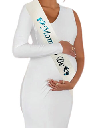 Mom To Be Beyaz Dantelli Mavi Kuşak 9x140 cm