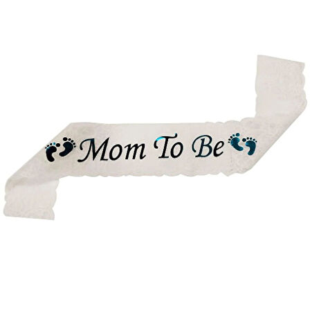 Mom To Be Beyaz Dantelli Mavi Kuşak 9x140 cm