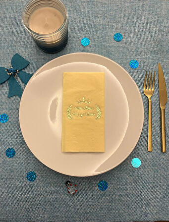 Gold Yaldızlı Sarı Sünnetime Hoşgeldiniz Baskılı Garson Katlama Peçete 16 Adet