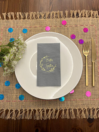 Gold Yaldızlı Gri Better Together Peçete 16 Adet