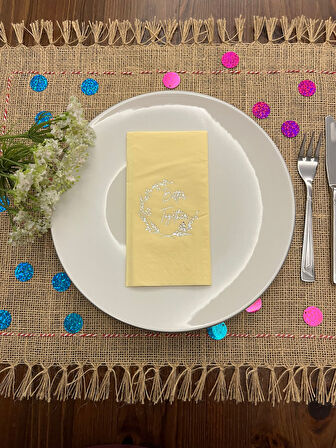 Gümüş Yaldızlı Sarı Better Together Peçete 16 Adet