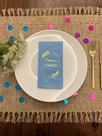 Gold Yaldızlı Mavi Çerçeveli Nişanımıza Hoşgeldiniz Peçete 16 Adet