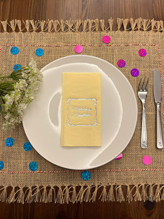 Gümüş Yaldızlı Sarı Çerçeveli Mevlidimize Hoşgeldiniz Peçete 16 Adet