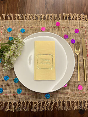 Gold Yaldızlı Sarı Çerçeveli Mevlidimize Hoşgeldiniz Peçete 16 Adet