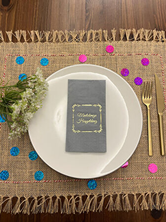 Gold Yaldızlı Gri Çerçeveli Mevlidimize Hoşgeldiniz Peçete 16 Adet