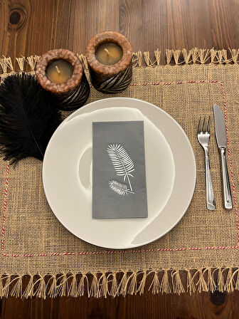 Gümüş Yaldızlı Gri Palmiye Peçete 16 Adet