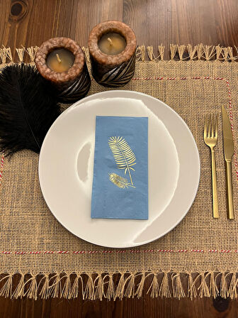 Gold Yaldızlı Mavi Palmiye Peçete 16 Adet