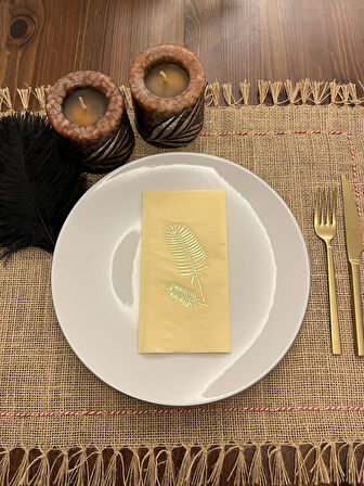 Gold Yaldızlı Sarı Palmiye Peçete 16 Adet