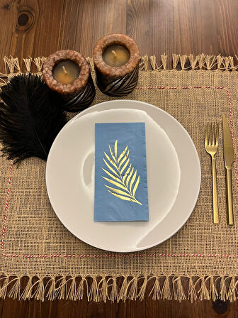 Gold Yaldızlı Mavi Yaprak Desenli Peçete 16 lı