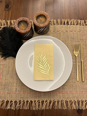 Gold Yaldızlı Sarı Yaprak Desenli Peçete 16 Adet