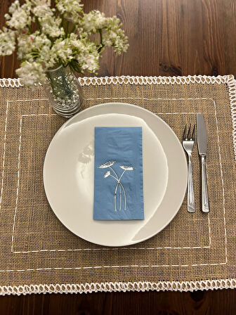 Gümüş Yaldızlı Mavi Havuç Çiçeği Peçete 16 Adet