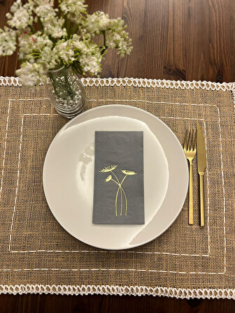 Gold Yaldızlı Gri Havuç Çiçeği Peçete 16 Adet