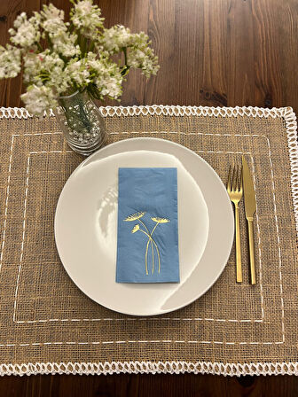 Gold Yaldızlı Mavi Havuç Çiçeği Peçete 16 Adet