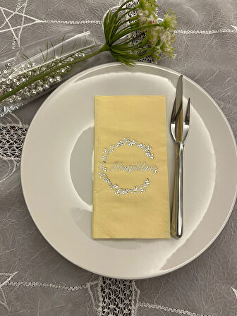 Gümüş Yaldızlı Sarı Hoşgeldiniz Garson Peçete 16 Adet