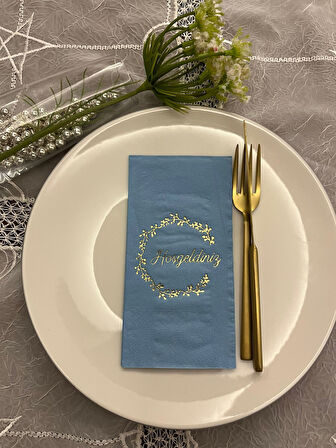 Gold Yaldızlı Mavi Hoşgeldiniz Garson Peçete 16 Adet