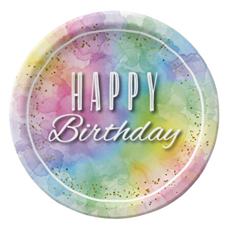 Makaron Happy Birthday Baskılı Karton Tabak  23 cm 8 Adet