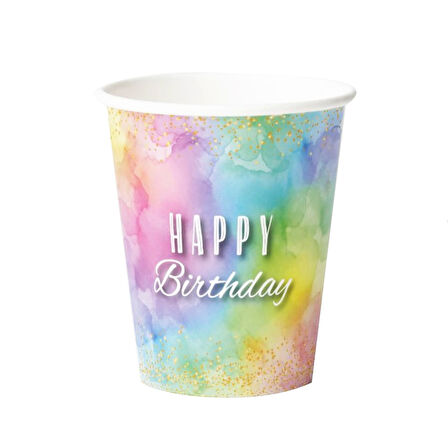 Makaron Happy Birthday Baskılı Karton Bardak 8 Adet