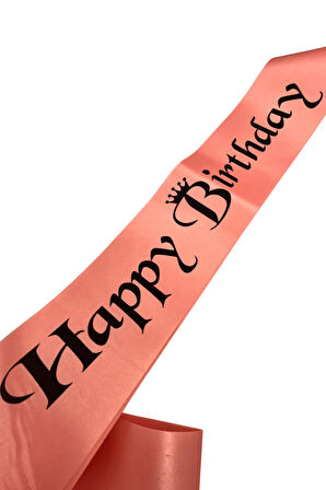 Happy Bırthday Siyah Yazılı Somon Saten Kuşak