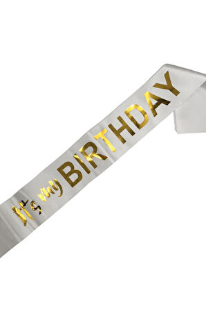 İts My Bırthday Gold Yazılı Beyaz Saten Kuşak