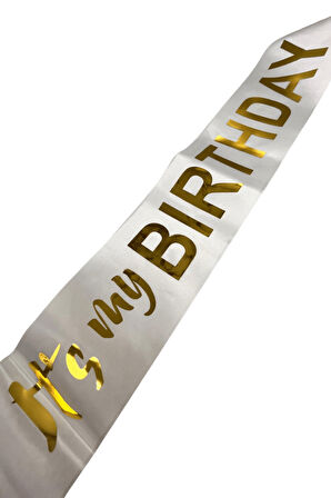 İts My Bırthday Gold Yazılı Beyaz Saten Kuşak